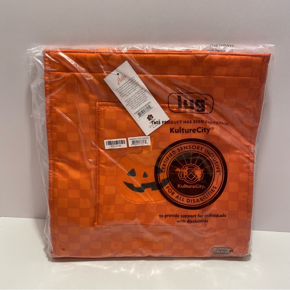 Lug Runner Tote HSQO - Orange checked with Orange Embroidered 🎃 Pumpkin